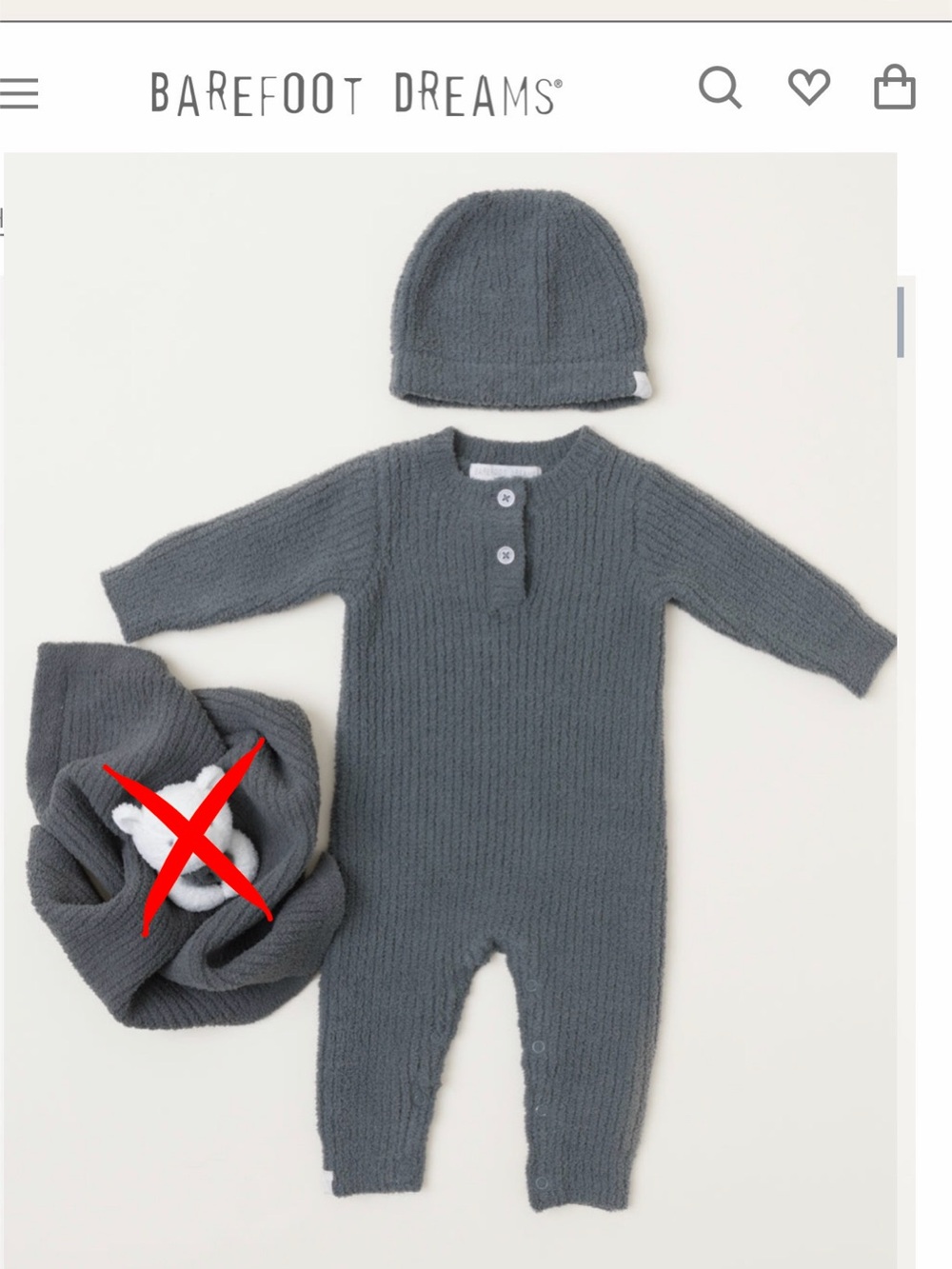 NWT- 12-18 mo Barefoot Dreams Cozy Knit Baby One-Piece & Hat - agave green